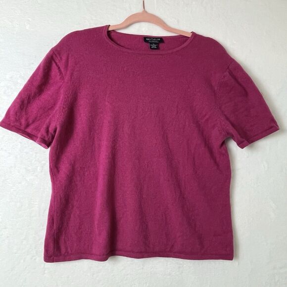 Ann Taylor 100% Two Ply Cashmere Pullover Sweater Short Sleeve Women Med Large - Picture 1 of 8